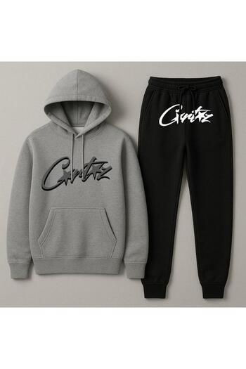 Elvino Σετ φούτερ με κουκούλα Crtz με στάμπα Oversize για γυναίκες/άντρες Unisex Χειμερινό σετ αθλητικών φούτερ με 3 κλωστές
