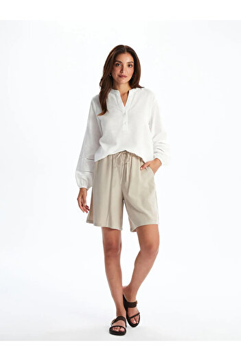 LC Waikiki Lcwaikiki Classicbeige Elastic Waist Linen Blend Women's Shorts