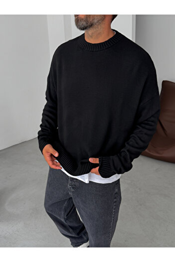 BYBASICMAN Siyah Basic Oversize Örme Kazak PM-025