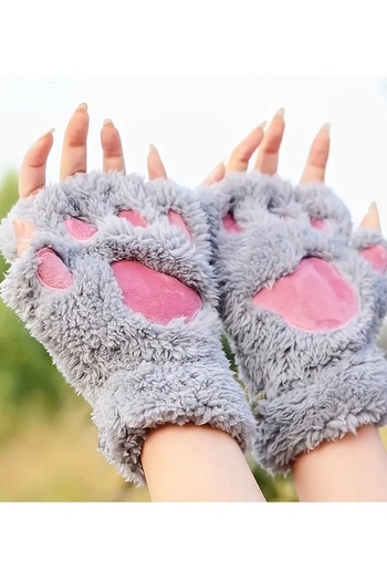 CAŞ DEKORASYON Gray Color Paw Plush Gloves