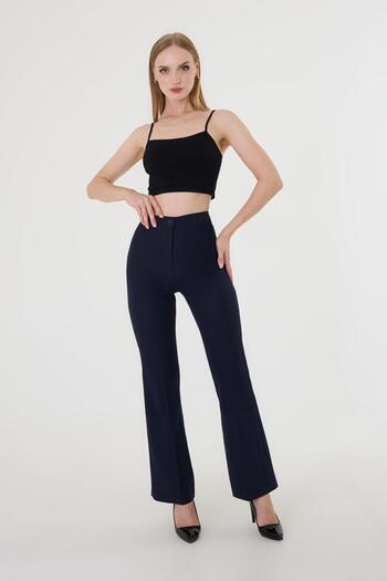 Hazel Women's Navy Blue Flared Trousers