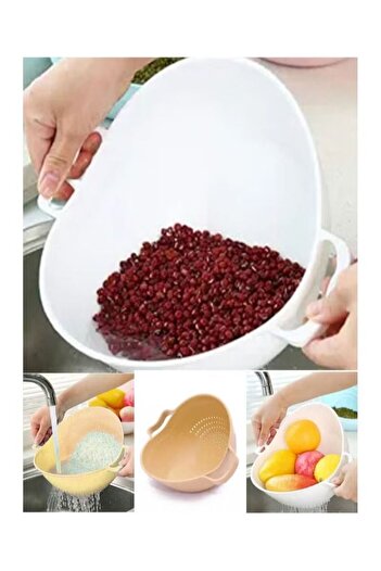 Generic Half and half strainer for washing rice and fruits white