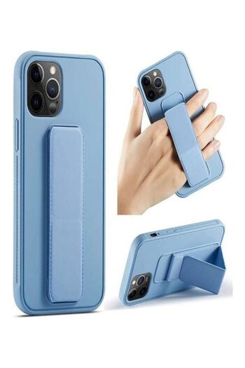 Generic Protective Cover with Back Strap Grip Stand for iPhone 13 Pro Max Sky Blue