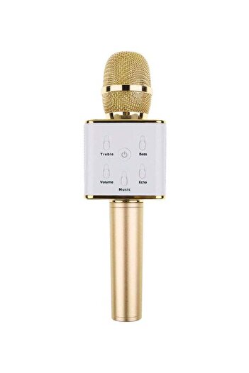 Generic Q7 Wireless Karaoke Microphone With USB Port White/Gold