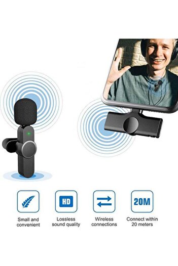 Arabest Type C Wireless Lavalier Portable Microphone Black