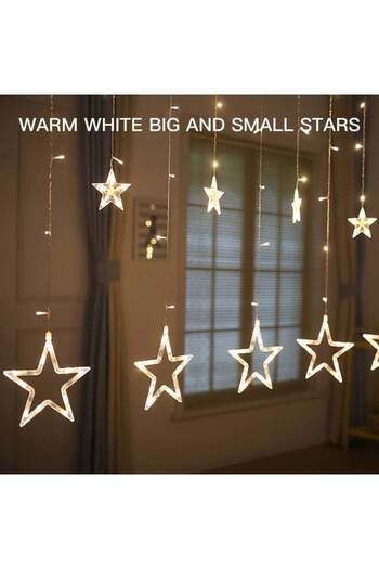 Generic 3.5M LED String Fairy Five Pointed Star Shape Curtain Lights Ramadan Gift Beige 350cm