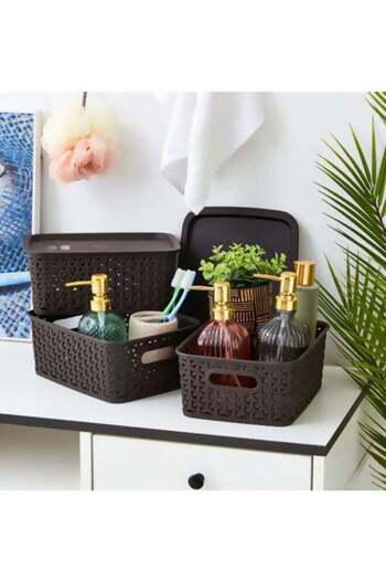 Home Box 6-Piece Storage Basket With Lid Brown 25x20x10cm