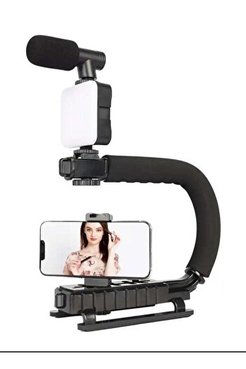 Generic Handheld camera stabilizer with shooting LED and microphone black color