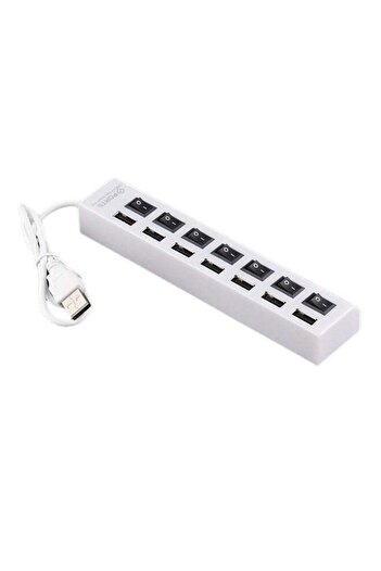 OEM 7-Port USB 2.0 Hub Adapter With On/Off Switch White