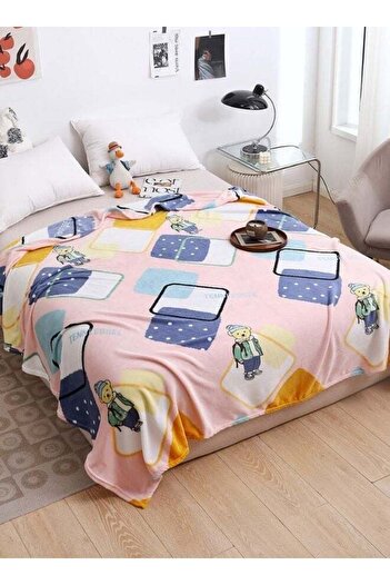 LUNA HOME Fleece blanket 200*230cm very soft flannel blanket, teddy bear design, pink color