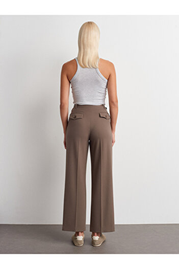 Dilvin 72178 Belted Pocketed High Waist Trousers-Mink