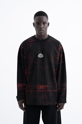 Machinist Men's Oversize Printed Black Sweatshirt