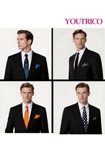 Youtrico Tie and Handkerchief Set-Artisanal Business 2PCS Handmade Formal Hanky Suit