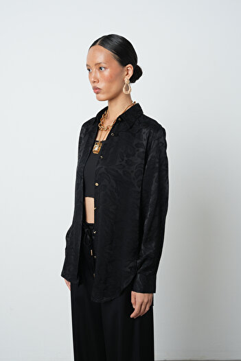 Orfeo Negro Women's Black Color Patterned Gold Button Detailed Shirt