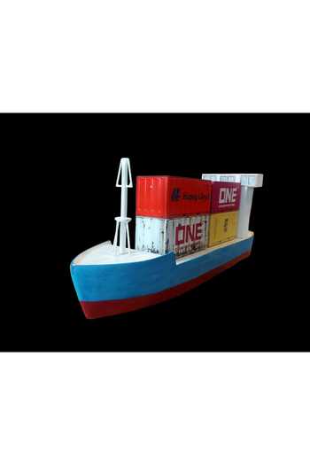 kho military design 45X10X16 Cm. Handmade Wooden Container Ship (Including 4 Metal Containers)