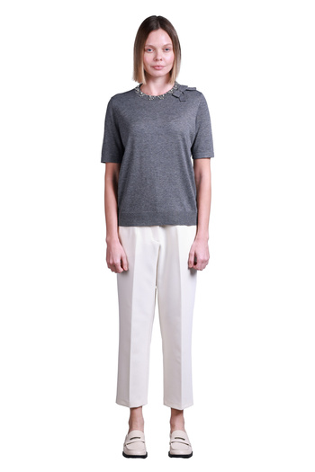 Sempre Minimalist Pearl Detailed Women's Sweater - Short Sleeve