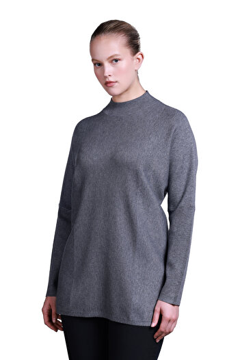 Sempre Pulover minimalist oversize cu mânecă lungă pentru femei - Lungime midi - Croială confortabilă