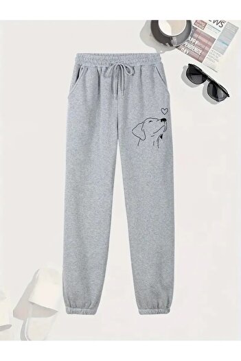 WOODROFFE Unisex Profile Dog Printed Red Gray Black Sweatpants Jogger
