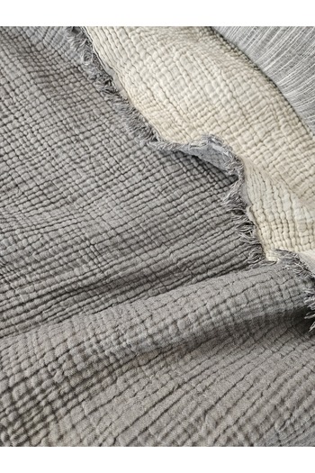 Mia Mina Home Baby Single Bedspread - Pike 4 Layers Muslin 100% Cotton Fringed Double Color Anthracite/Ecru
