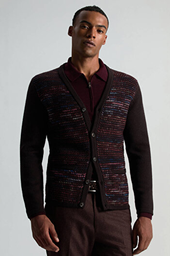 Hemington Merino Yün İpek Karışım Polo Yaka Yarım Fermuarlı Bordo Triko