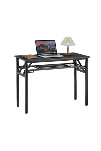 Lawazim Folding Table Double Layer 80x40cm - Desk with Shelf Wooden Top and Iron Frame