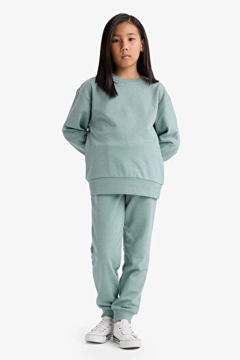 DeFacto Y1226 Yeşil Kız Çocuk Standart Fit Basic Düz Beli Lastikli Okul Jogger Eşofman Altı