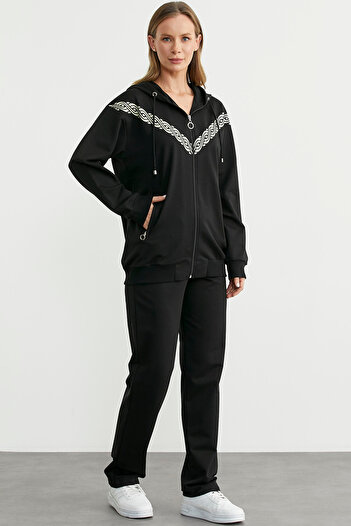 Sementa Zipper Print Detailed Tracksuit Set - Black