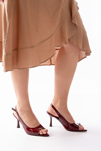Budi 717 Burgundy Patent Leather Pointed Toe Heeled Women's Sandals