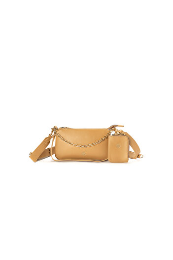 BATA Zip Closure Shoulder Bag with Pouch and Detachable Crossbody Strap