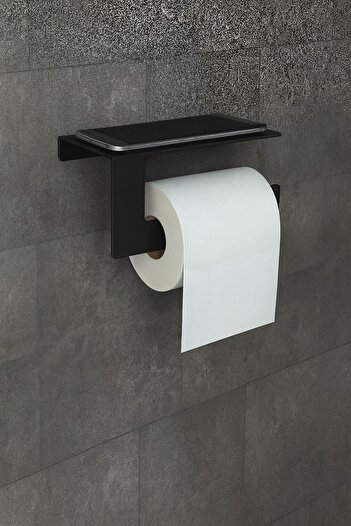 VENON Toilet Roll Holder with Metal Phone Shelf Bathroom Decoration Phone Holder Black