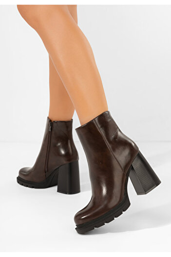 B T Shoes Μποτάκια με χοντρό τακούνι Neolia καφε