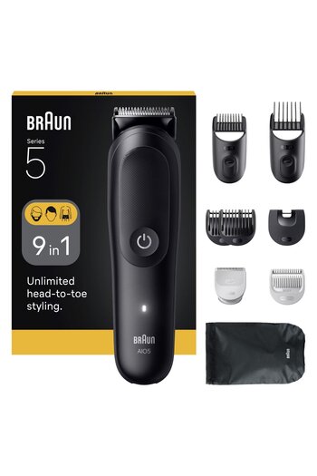 Braun All-in-One Series 5 AIO5540 Multifunctional Trimmer, 9-in-1, Ultra-sharp blade, 7 Combs