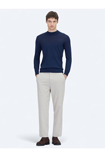 Kip Light Navy Half Turtleneck Jacquard Wool Blend Knitwear Sweater