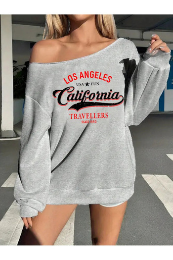 AEMİ Women's California Printed Boat Neck Sweatshirt
