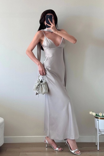 Eka Women's Gray Strap Long Dress 1041-3263