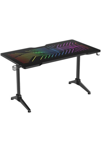 DELTACO Gaming Desk Gaming DT420, RGB, Tempered Glass Top, Cable Management, Cup and Headset Holder,