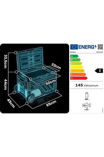 Berdsen Refrigerator with compressor, ABS, R1234Y, with wheels and handle, AC power supply with 100/240 V adapter ...