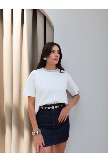 ESRAHELVACI Short Sleeve Collar Stone Embellished Knitwear