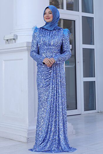 Raika Moda Parıltılı Kol Tüy Detaylı Şura Tesettür Büyük Abiye