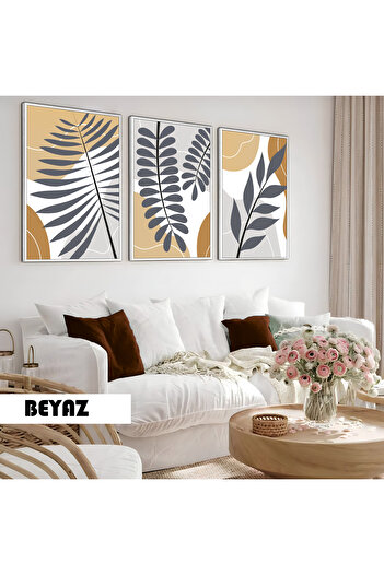 Harikabirev Children's Room Living Room-Minimalist Modern Bohemian Design Leaves X1 | Wooden Framed 3-Piece Mdf Ahmdf