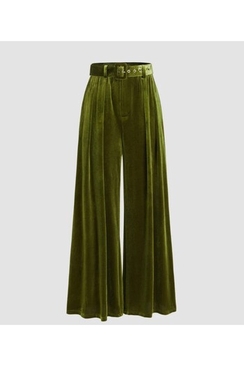 ARDSU Cider Velvet Mid-Waist Wide-Leg Women's Trousers with Pockets