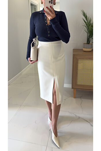 BİRCANÇİL Polen Stone Front Slit Detailed Skirt