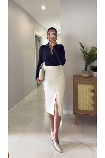 BİRCANÇİL Polen Stone Front Slit Detailed Skirt