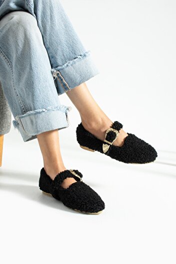 Glenz Women's Buckle Furry Plush Ballerina House Slippers Ts1189