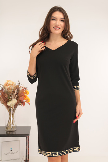 Trend Land Rochie neagra cu insertii cu model geometric