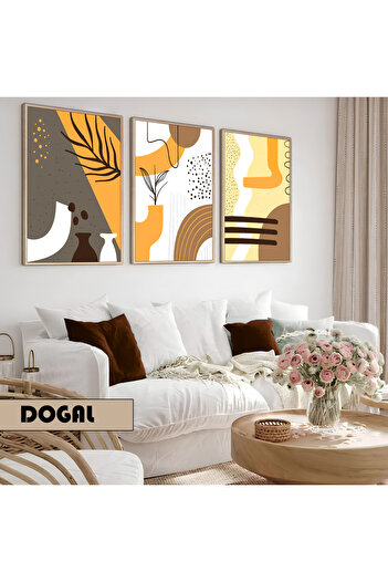 Harikabirev Children's Room Living Room-Minimalist Modern Bohemian Orange-Yellow 02 | Wooden Framed 3-Piece Mdf Ahmdf