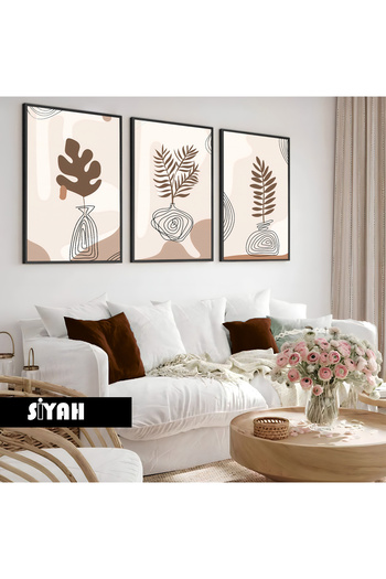 Harikabirev Children's Room Living Room-Minimalist Modern Bohemian Abstract Patterned Beige | Wooden Framed 3-Piece Mdf Ahmdf
