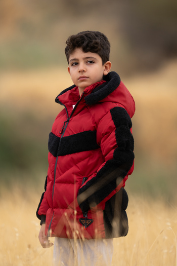 FREE ARSLAN COLLECTİON Boy's Inflatable Water Repellent Black Children's Coat with Plush Fur Inside and Detachable Hood
