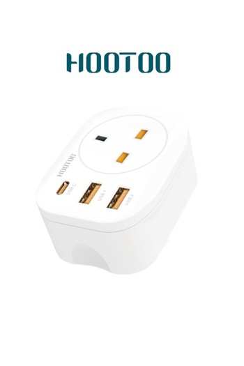 HooToo HOTO Universal Travel Plug. Compact, 56W, multi-port, fast charging. White.
