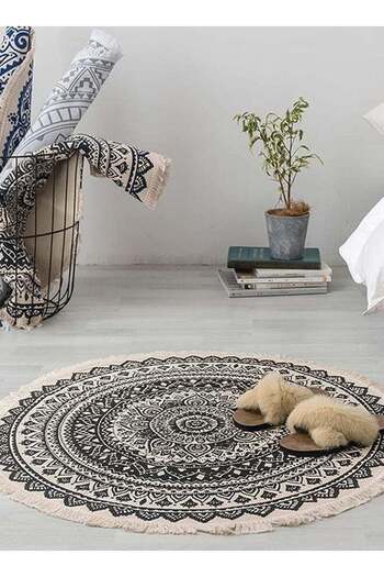 Bukela Round Carpet, Area Rug, Circle Bohemian Style Rug, Fringed Rug, 95 Cm